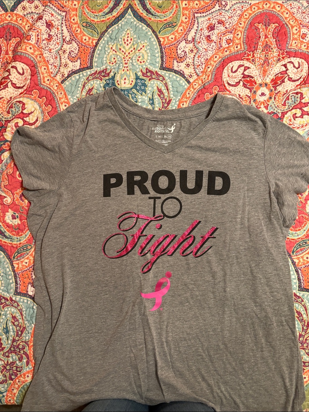 Susan G. Komen Gray 'Proud to Fight' Short Sleeve Tee - Pink Ribbon